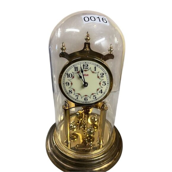 Vintage Kundo Anniversary Clock Brass Floral Motifs Glass Dome - Ubtested - Picture 6 of 6